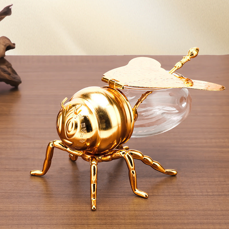 Classical Style Bee Sugar Bowl Seasoning Jar With Spoon Metal Crafts Kitchen Gadgets - Crownie 0 Gold