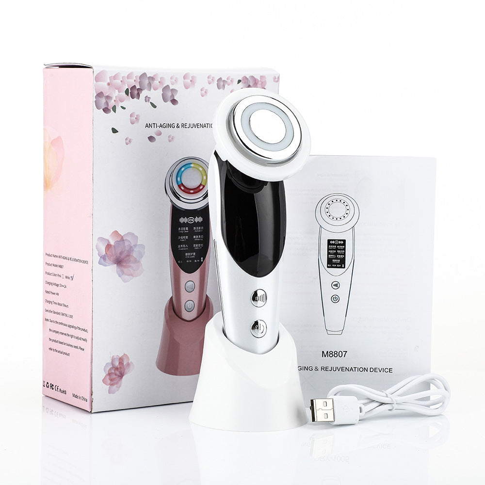 7-in-1 Facial Massager EMS Micro-current Color Light Vibration LED Beauty Purifying Introducer Skin Care Beauty Device - Crownie 0 White / USB