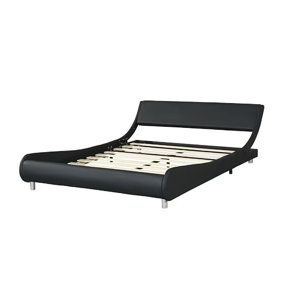 Faux Leather Upholstered Platform Bed Frame with LED Lighting - Crownie 0 Black