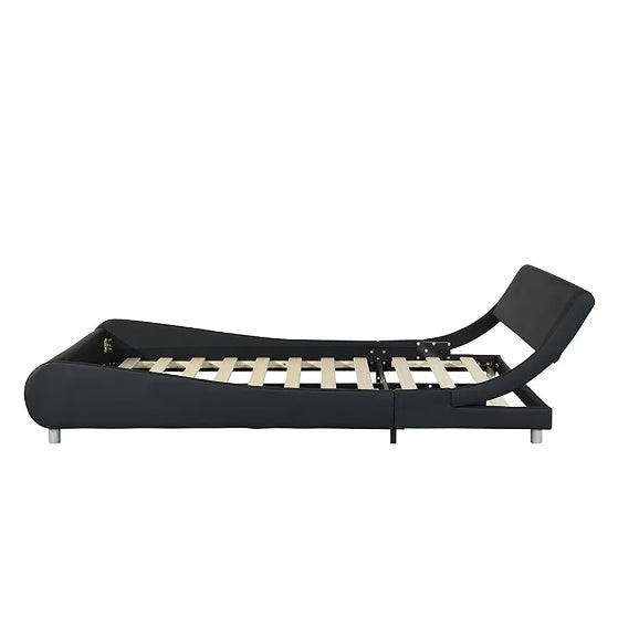 Faux Leather Upholstered Platform Bed Frame with LED Lighting - Crownie 0 Black