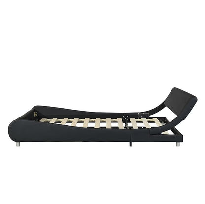 Faux Leather Upholstered Platform Bed Frame with LED Lighting - Crownie 0 Black