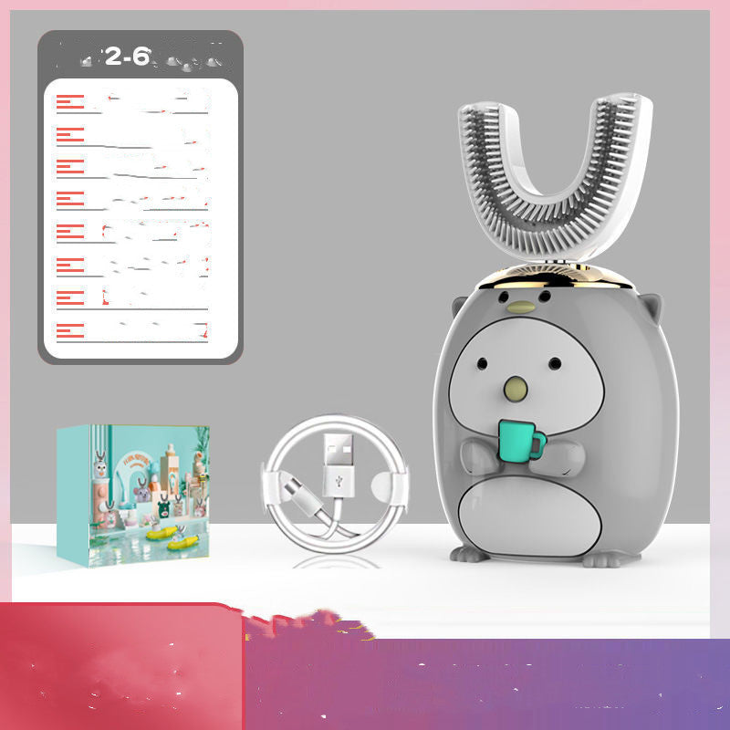 Silicon USB Automatic Ultrasonic Teeth Tooth Brush Cartoon Pattern - Crownie 0 Grey Toddler Edition / USB