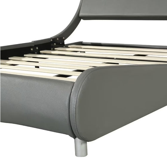 Faux Leather Upholstered Platform Bed Frame with LED Lighting - Crownie 0 Black