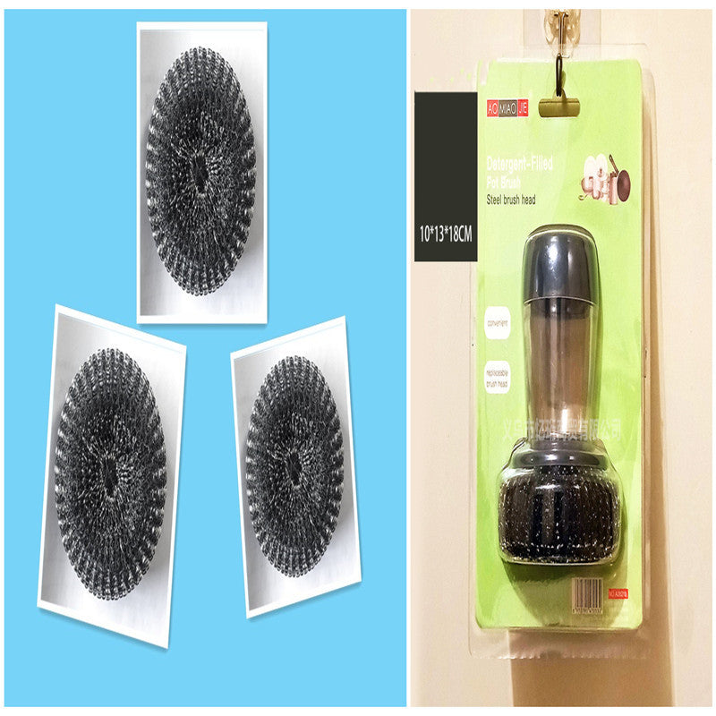 Kitchen Soap Dispensing Palm Brush Cleaner Push-type Brush Kitchen Detergent Tools - Crownie 0 SET