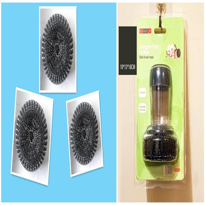 Kitchen Soap Dispensing Palm Brush Cleaner Push-type Brush Kitchen Detergent Tools - Crownie 0 SET
