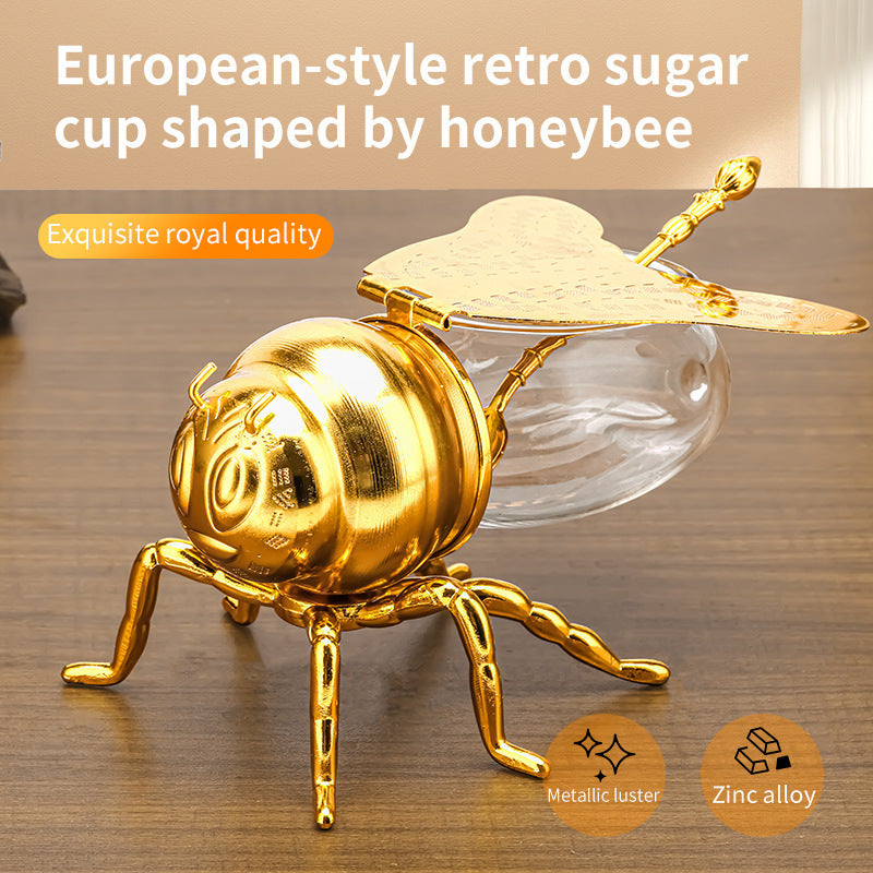 Classical Style Bee Sugar Bowl Seasoning Jar With Spoon Metal Crafts Kitchen Gadgets - Crownie 0 Gold