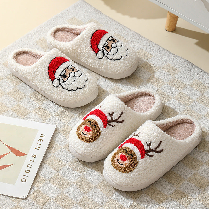Christmas Home Slippers Cute Cartoon Santa Claus Cotton Slippers For Women And Men Couples Winter Warm Furry Shoes - Crownie 0 Fox / 36or37