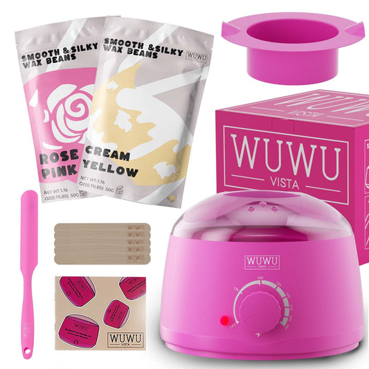 Waxing Kit 11 Items WUWUVISTA Hair Removal Wax Kit With Wax Melt Warmer Waxing Beads For Face,Brazilian,Full Body,Bikini,Sensitiive Skin Suitable For Plugs Of American, European Specification - Crownie 0 Pink / US Plug