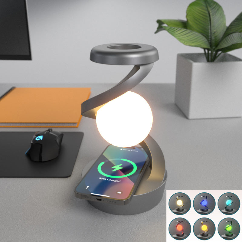 Rotating Moon Desk Lamp With Phone Wireless Charging Sensor Control Table Lamps Decorative Desktop Lamp Small Night Lamp Home Decor - Crownie 0 Gray Basic Style