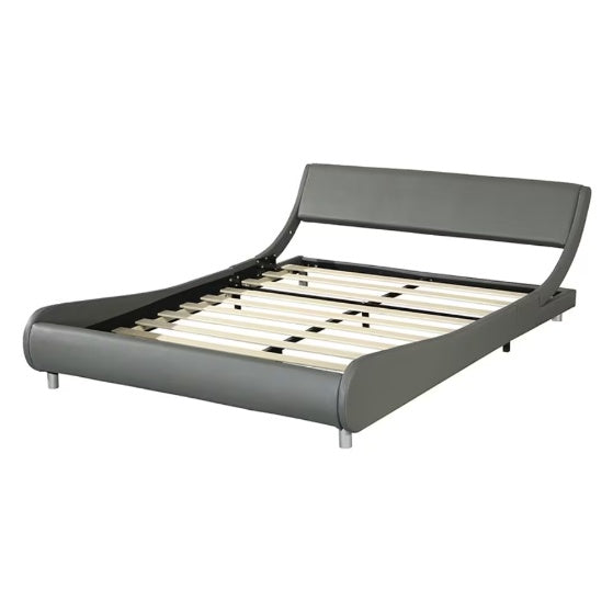 Faux Leather Upholstered Platform Bed Frame with LED Lighting - Crownie 0 Grey