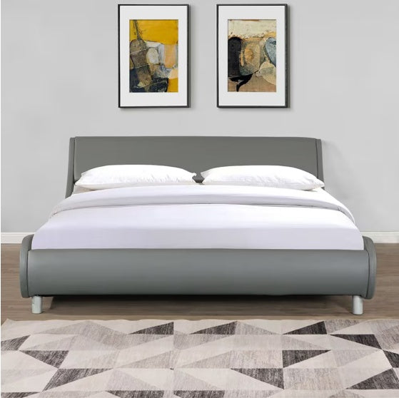 Faux Leather Upholstered Platform Bed Frame with LED Lighting - Crownie 0 Black