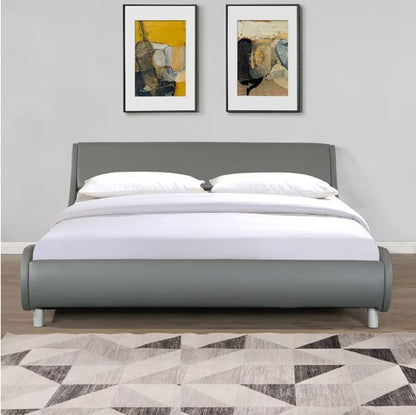 Faux Leather Upholstered Platform Bed Frame with LED Lighting - Crownie 0 Black