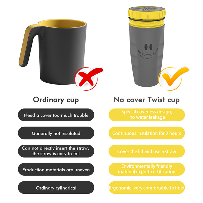 No Cover Twist Cup Travel Portable Cup Double Insulation Tumbler Straw Sippy Water Bottles Portable For Children Adults - Crownie 0 1style / 201to300ML