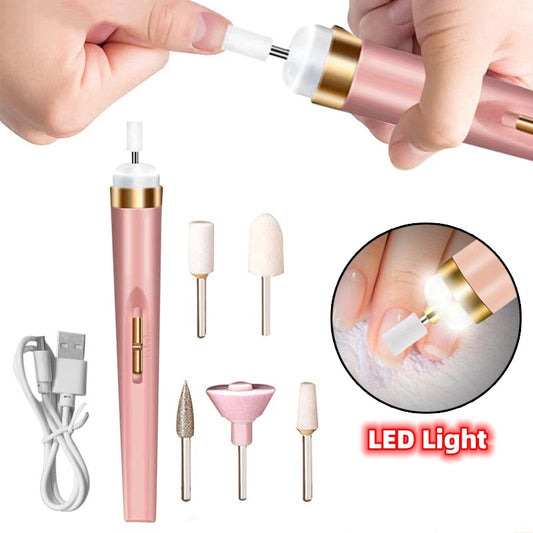 5in1 Manicure Machine Set Electric Nail Drill Polisher Cordless USB Rechargeable With LED Cutters Mill For Manicure Pedicure Accessor - Crownie 0 Red / USB
