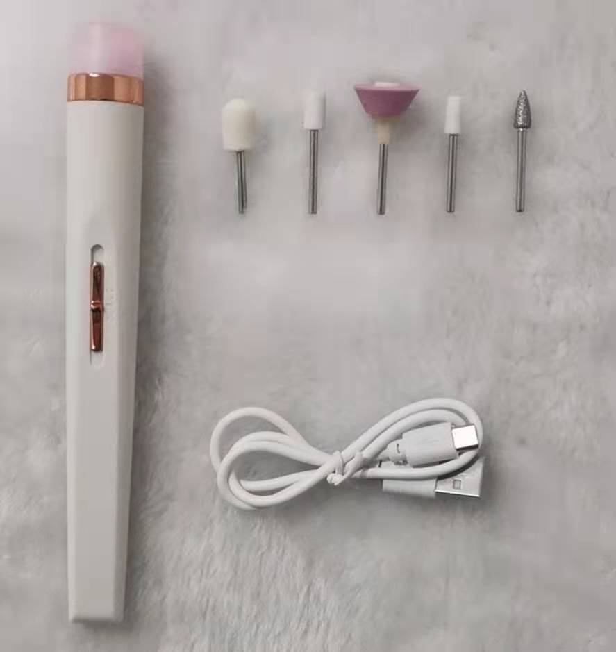 5in1 Manicure Machine Set Electric Nail Drill Polisher Cordless USB Rechargeable With LED Cutters Mill For Manicure Pedicure Accessor - Crownie 0 White / USB