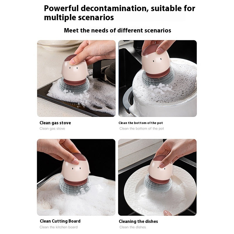 Automatic Liquid Filling Dishwashing Brush Kitchen Dish Brush - Crownie 0 Bean Red