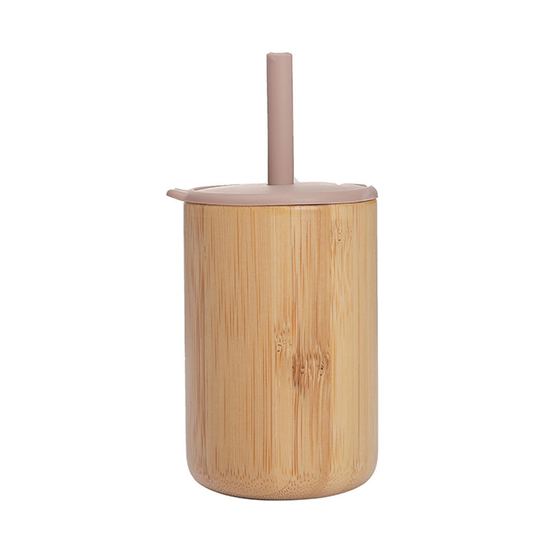 Bamboo Wood Cup With Lid Silicone Straw Children